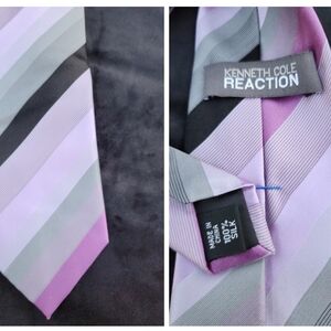 100% Silk Kenneth Cole Purple Grays Black Tie